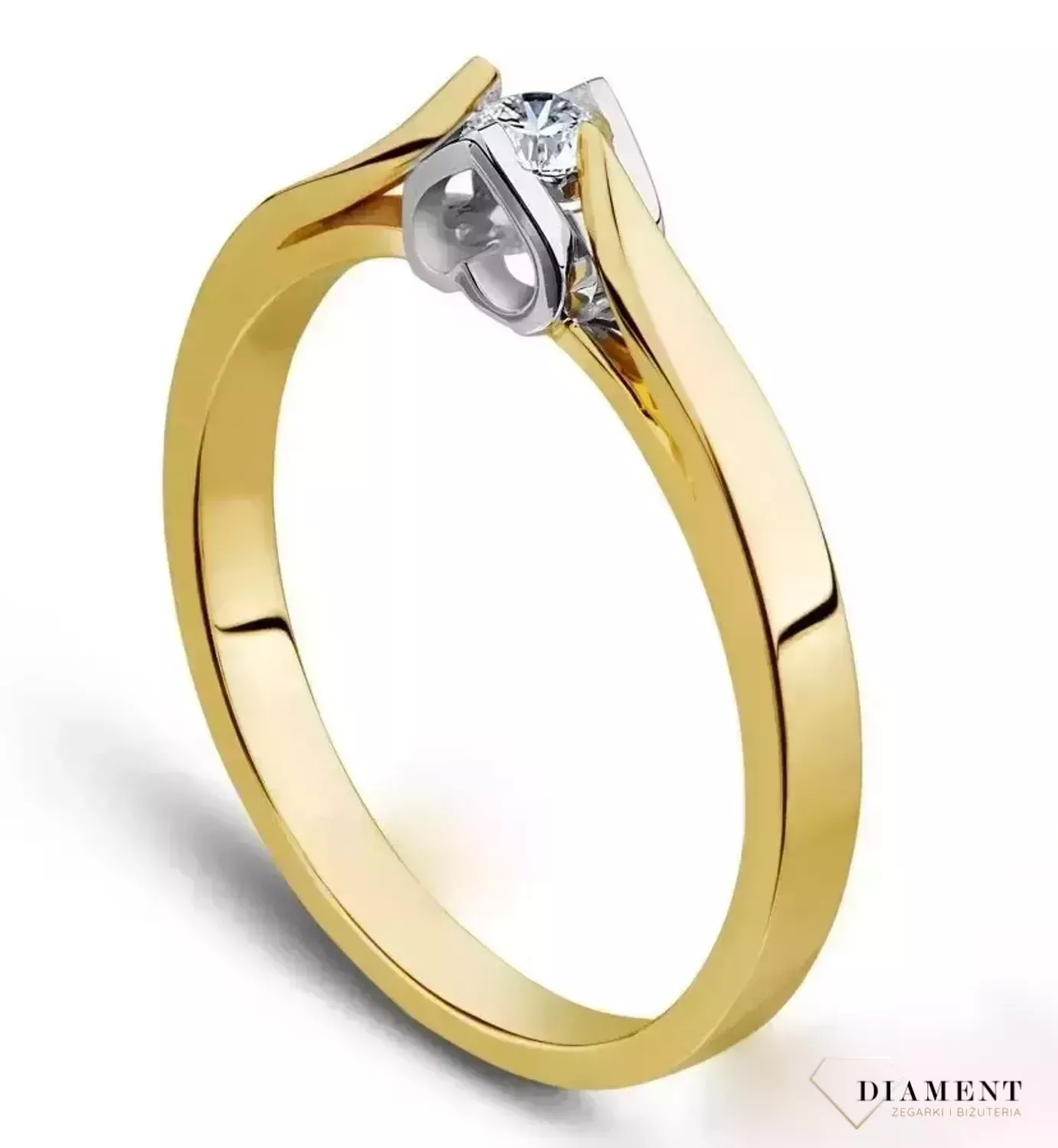 Pierscionek-zloty-pr-585-Brylant-0-09-oprawa-serce, Pierścionek złoty DIAMENT 585, diament, serce wykonany ze złota próby 585. Pierścionek złoty pr.585 Brylant 0.03 ct oprawa serce..webp